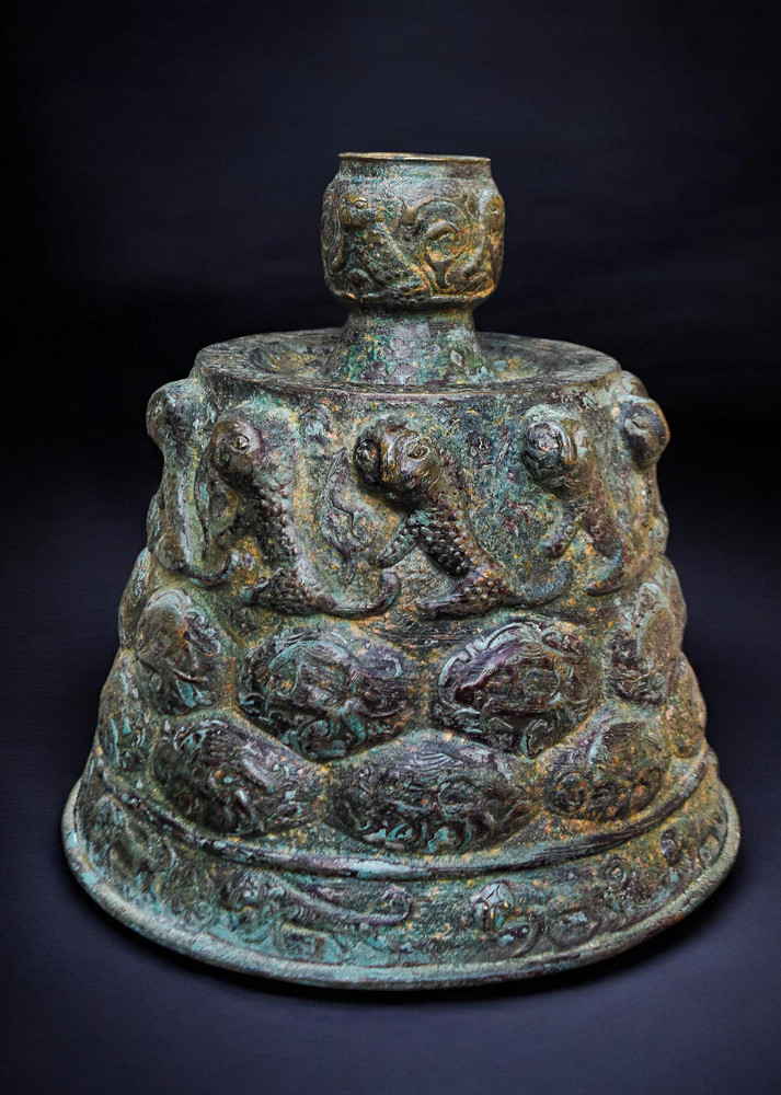 Islamic Mamluk Candlestick Base, Embossed and Engraved Bronze, Middle Eastern