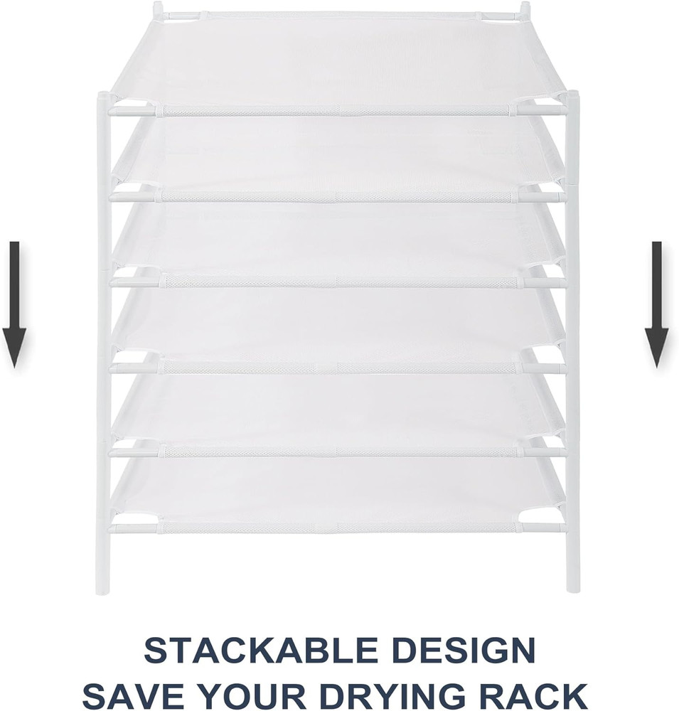 Stackable Mesh Drying Rack Set - 6 Pack for Sweaters, Socks, Toys, White
