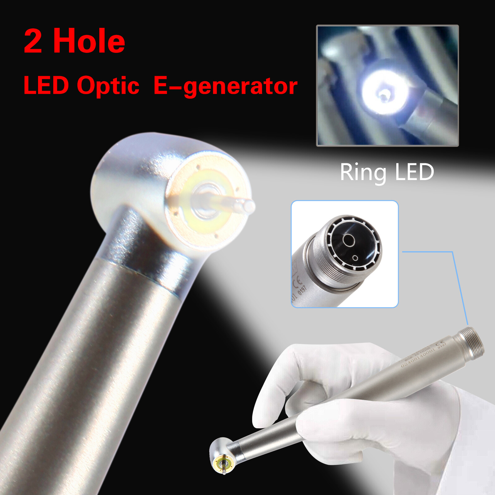 Dental LED High Speed Handpiece Shadowless E-Generator Air Turbine Handpiece 2/4