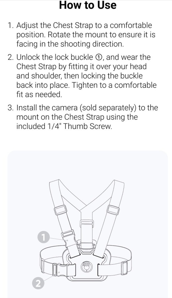 Original Insta360 Chest Strap - Adjustable, Compatible with Insta360 Cameras