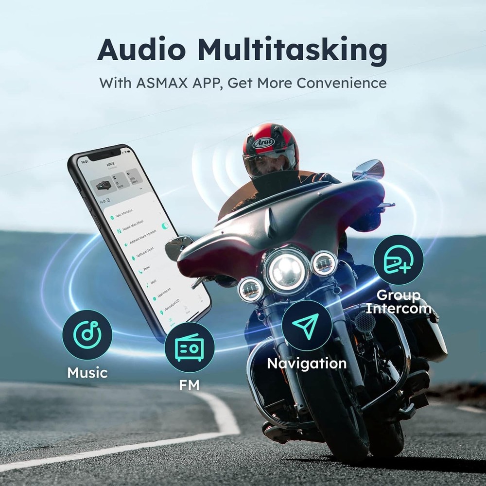 S1 Motorcycle Bluetooth Headset with Smart Voice Control, Mesh Helmet Communi...