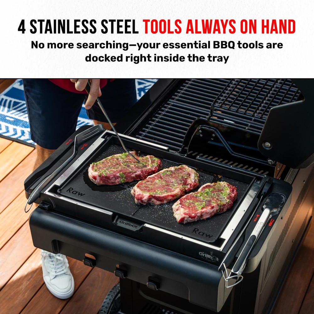 Grillbot FlipTray Dual-Sided Grilling Prep and Serving Tray - Black