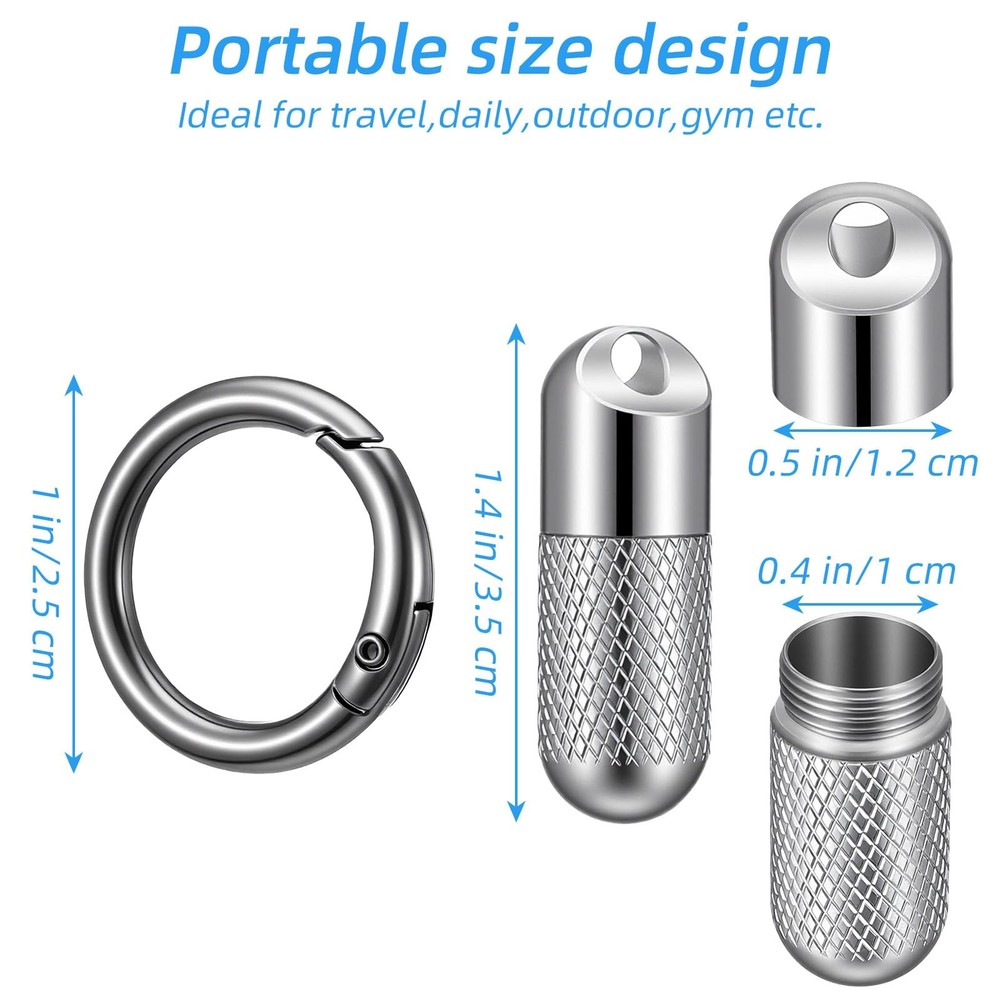 Small Pill Case Keychain Micro Holder Mini Silver and Black