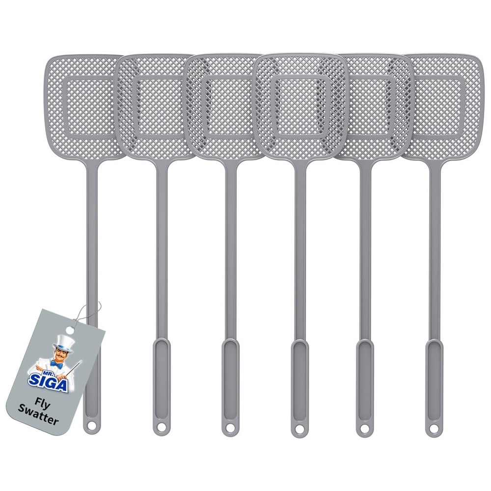 Heavy Duty Long Handle Fly Swatter, Gray, 6 Pack