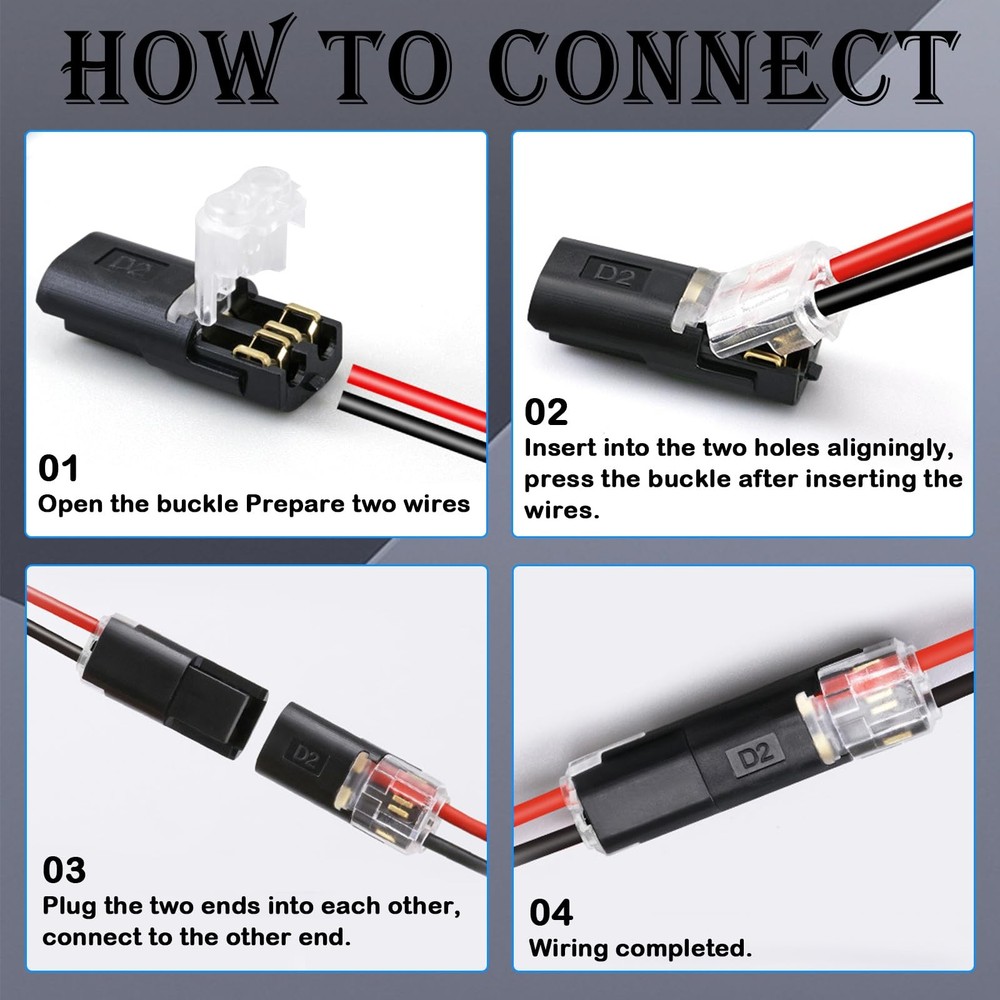 Double Wire LockGrip Connector, 2 Pin LED Light Strip Connector with Locking ...
