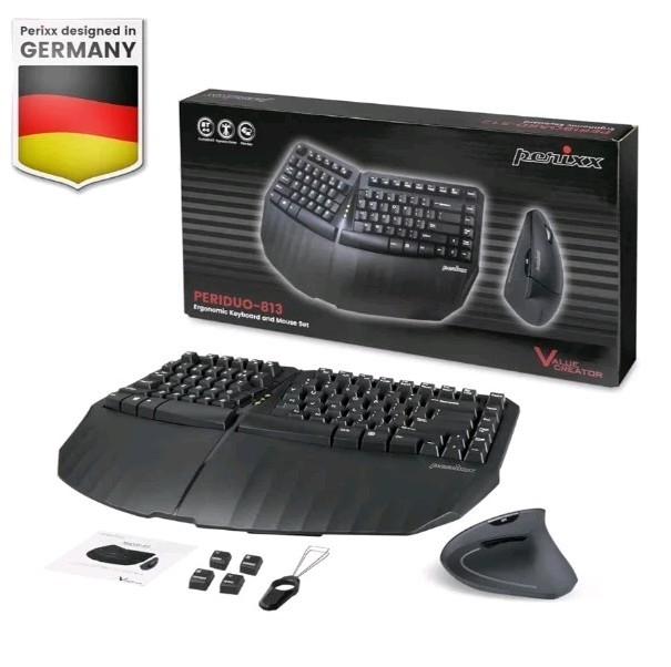 Perixx PERIDUO-813B US, Wireless Ergonomic Compact Keyboard & Vertical Mouse