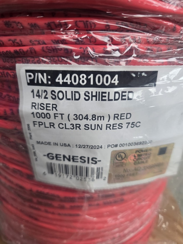 50ft 14/2 Solid Honeywell Genesis Overall Shielded Cable Red Wire