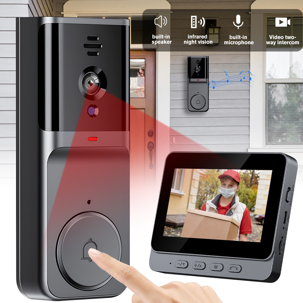 Wireless Intercom Doorbell HD Night Vision 4.3in lPS Screen Visual Camera Ring
