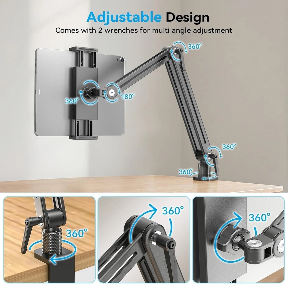 Rotating Tablet Mount Stand for Desk - Adjustable Arm Holder