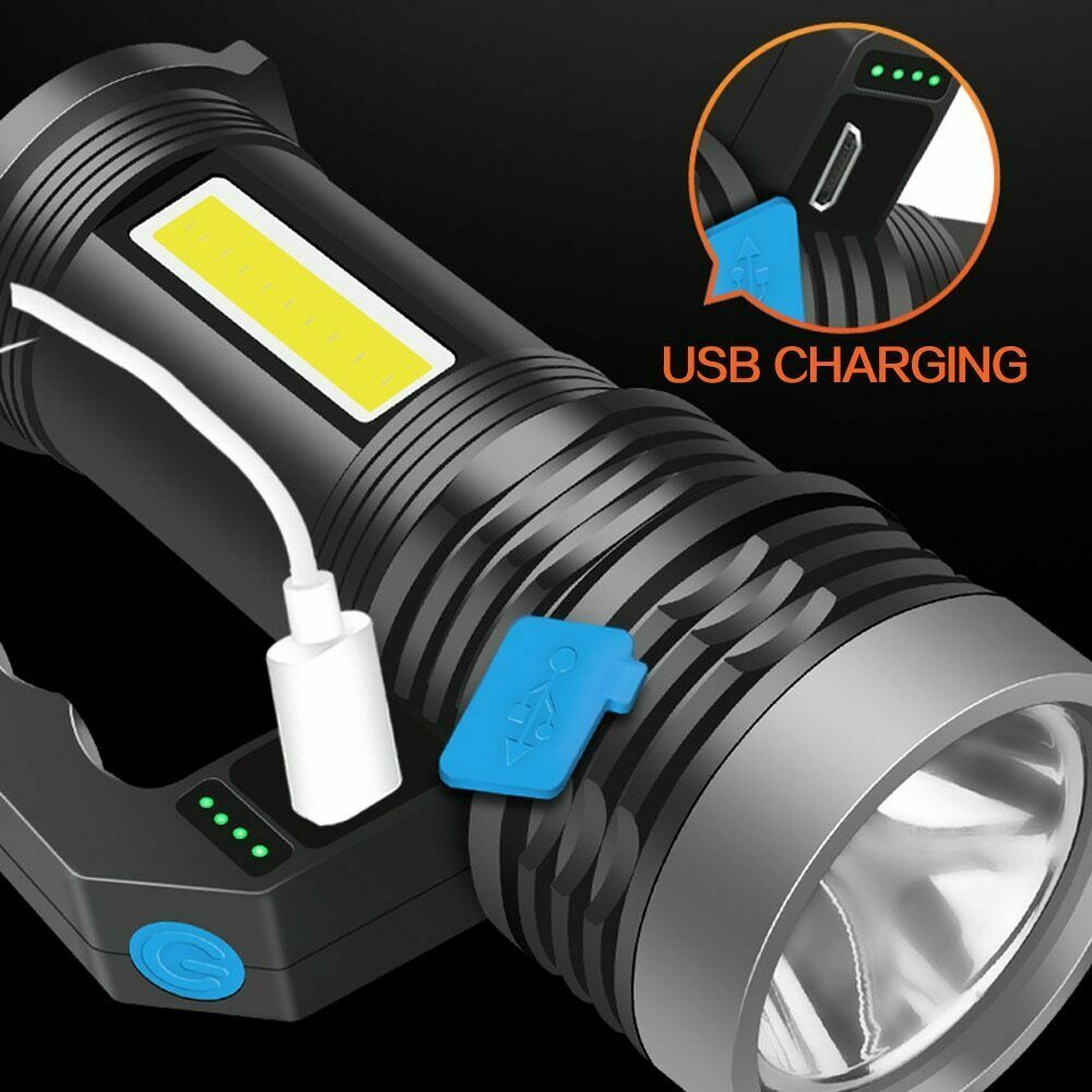 Handheld Flashlight LED Searchlight Rechargeable Torch w/USB Cable High Powered