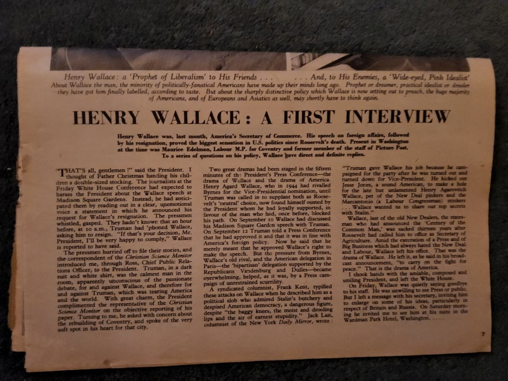 Sk99 Ephemera 1946 Article Henry Wallace