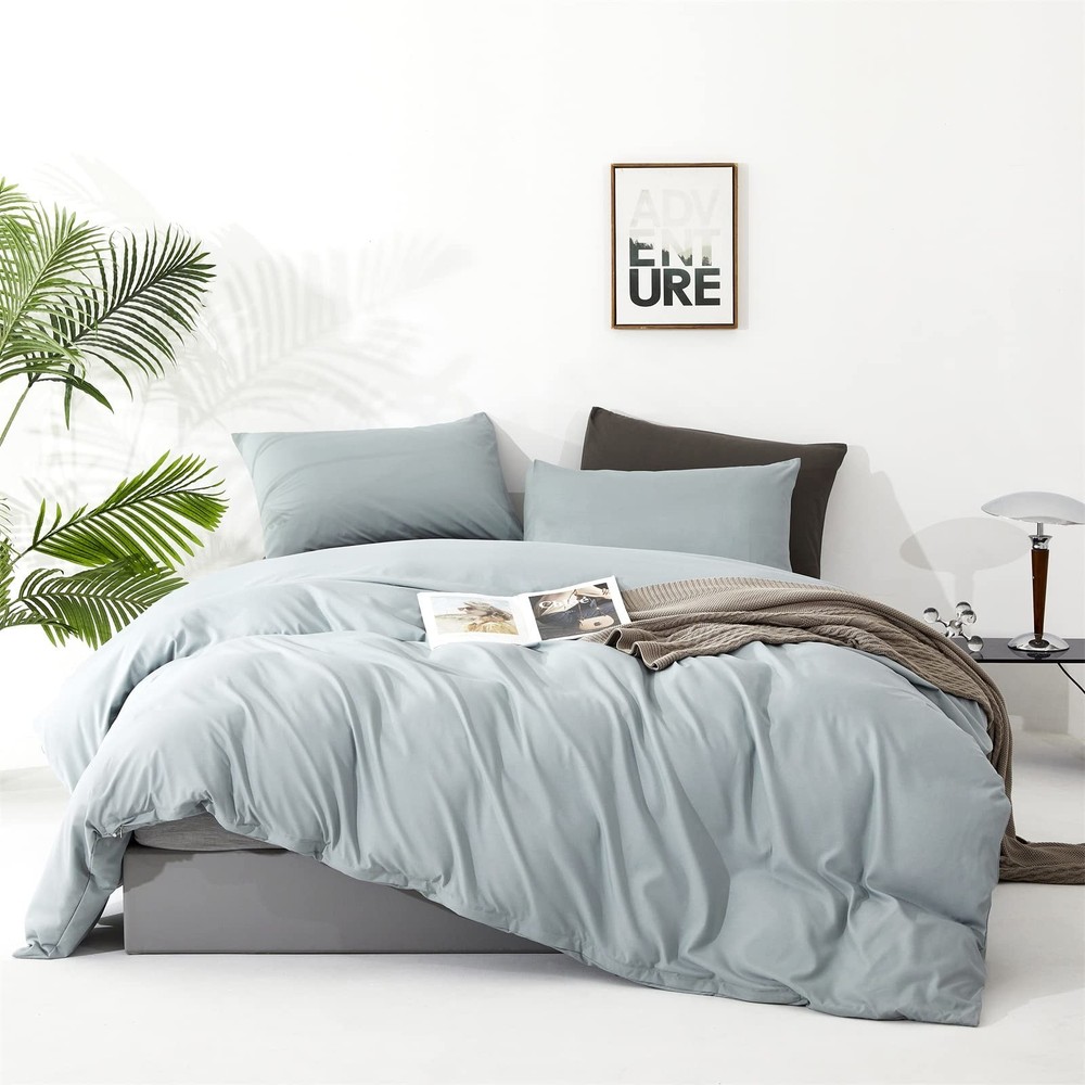 Cottonight Blue Comforter Set King Light Blue Bedding Comforter Set Solid Haz...