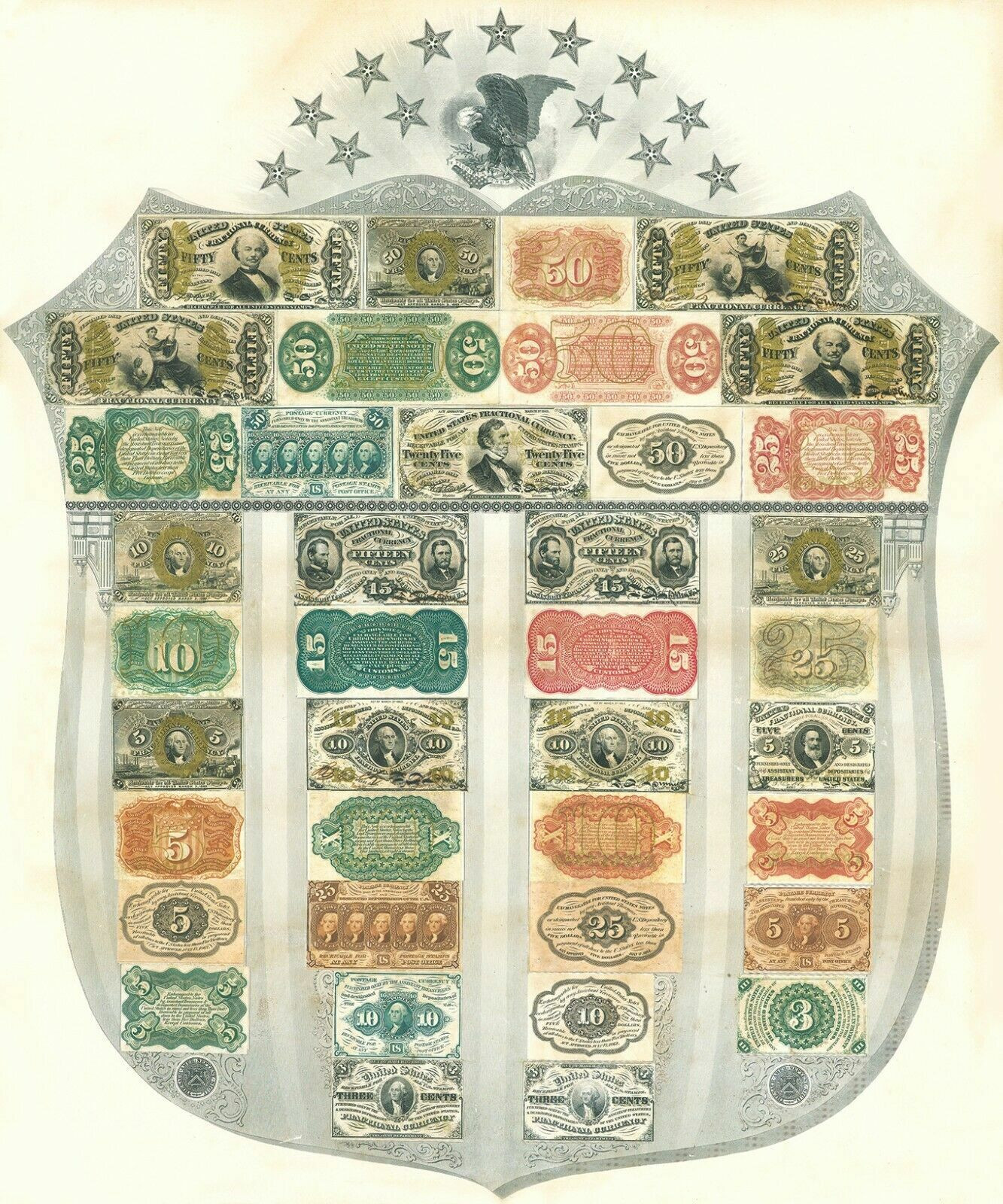 US Fractional Currency. 1:1 Copied from the Original Bank Sampler Shield