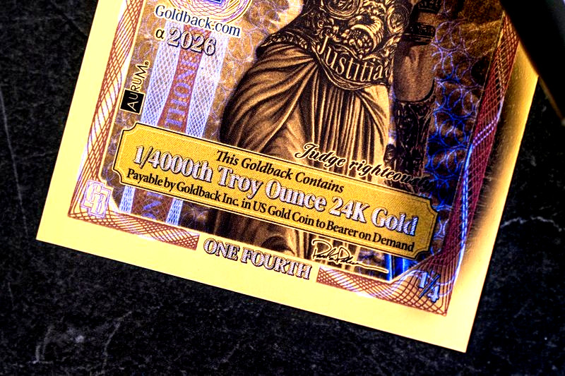 1/4 IDAHO ALPHA GOLDBACK AURUM 24K GOLD NOTE 1/2000 OZ .999 GOLD BU PRE SALE 🔥