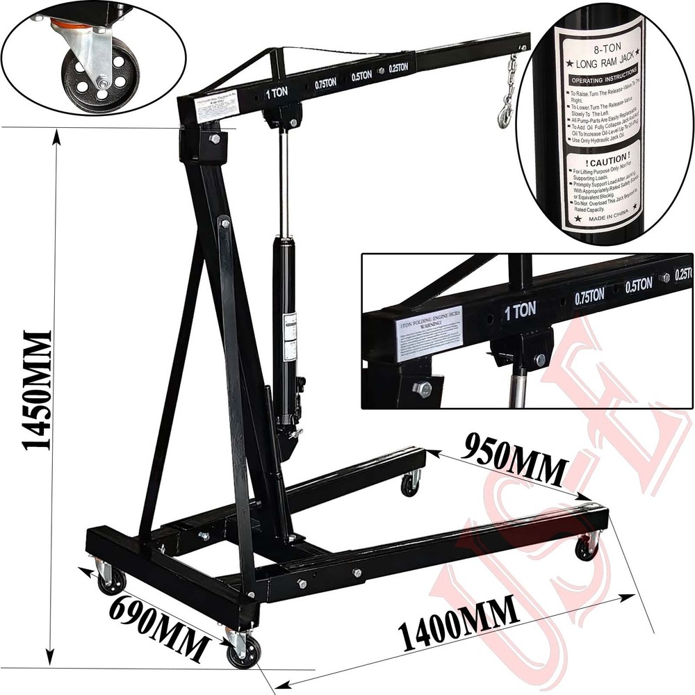 Adjustable Foldable 1Ton Hydraulic Engine Hoist Crane Lift 4 Adjustable Position