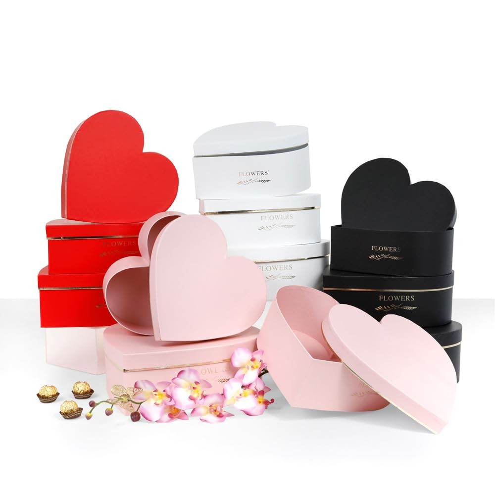 Set 3 Heart Shaped Flower Gift Boxes Red Nested Storage Packaging Container