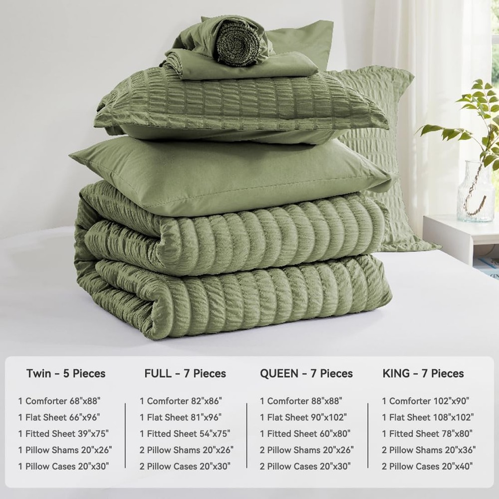 Zzlpp Queen Comforter Set 7 Pieces, Olive Green Queen, 01 -