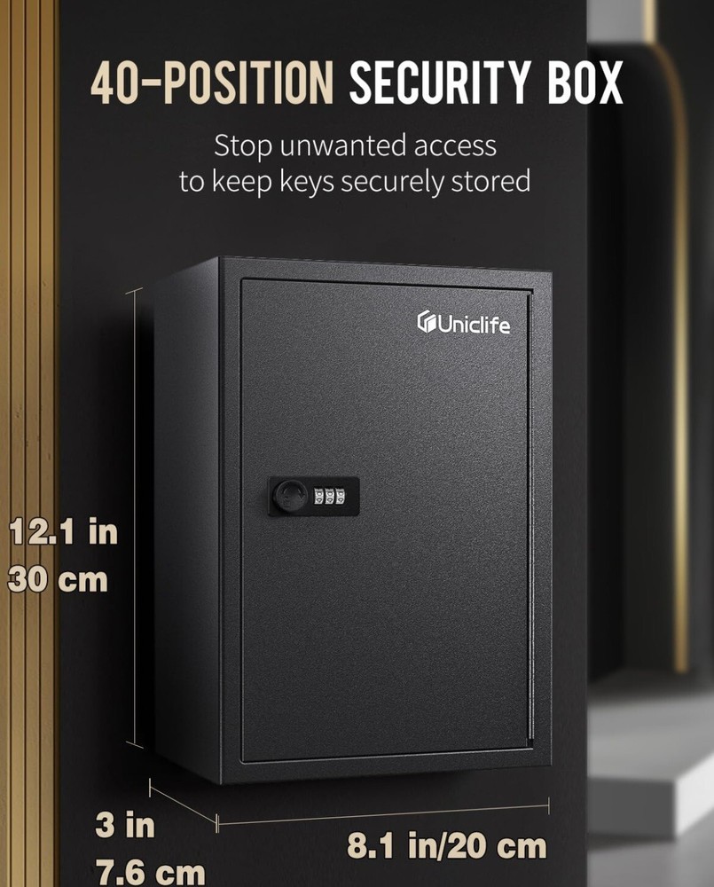 Key Cabinet with Combination Lock, 40 Key Hooks,Key Storage Box Wall Mount (BE)