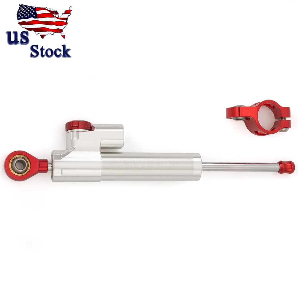 Steering Damper Motorcycle Stabilizer Adjustable Safet Control Silver&Red