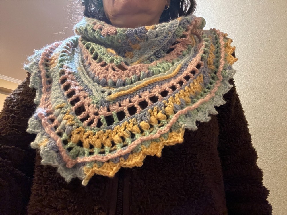Handmade crochet small shawl with texture spring colors soft yarn