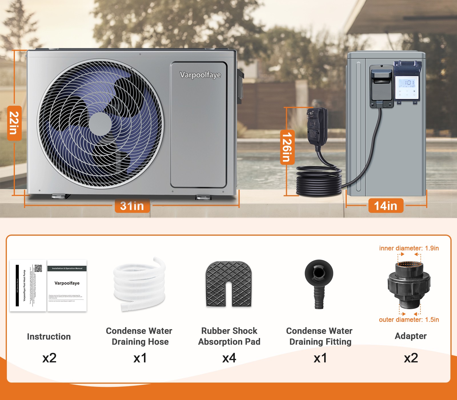 Varpoolfaye 27000BTU Above Ground Pool Heat Pump