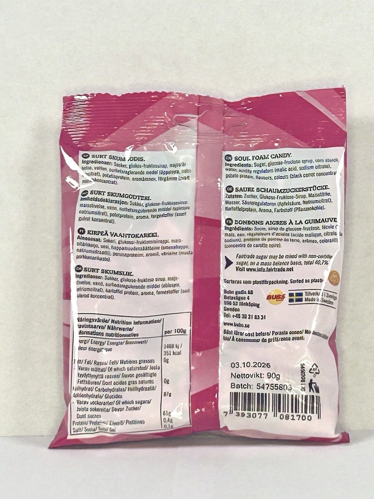 Bubs Cool Raspberry Skulls 90gr Bag Vegan Authentic Swedish Imported Candy