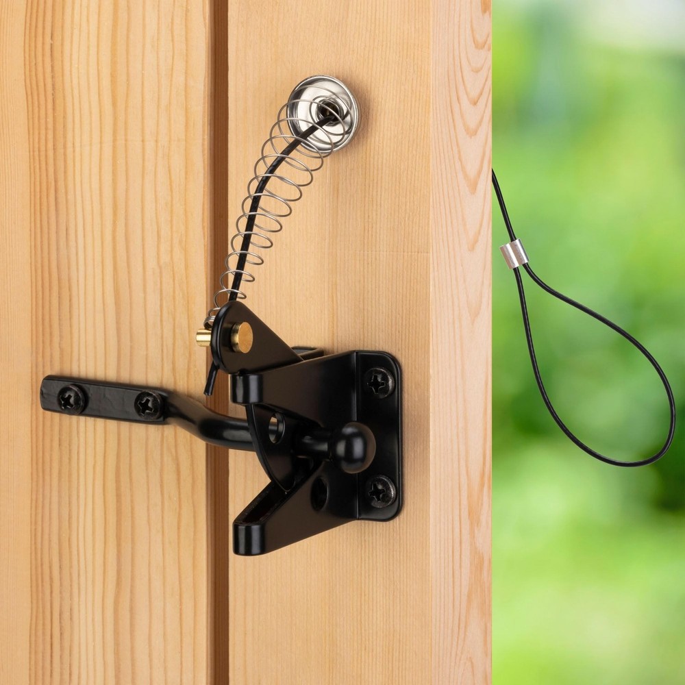 2 Pcs Self-Locking Gate Latch with Spring Cable Pull for Wooden Fence Gate He...