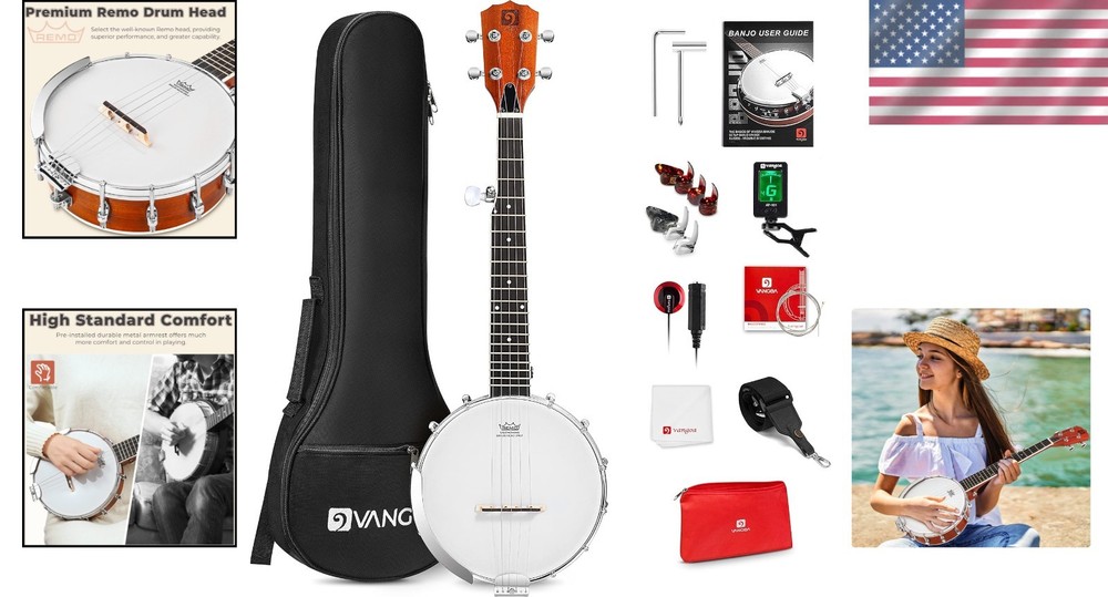 Portable 5-String 26 Inch Mini Banjo with Complete Beginner Kit & Accessories