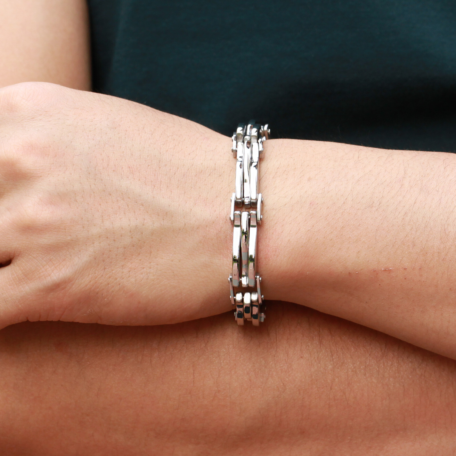 Two Tone Stainless Steel Men's Chain Link Bracelet Wristband Cuff Bangle 8.66"