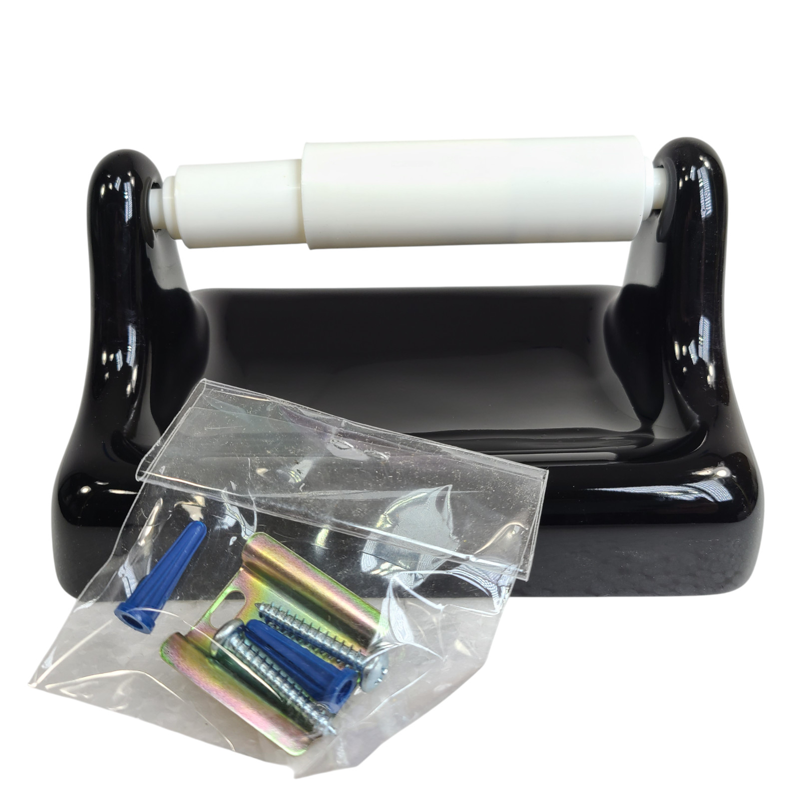 Vintage Black Ceramic TP Toilet Paper Holder Screw in Drywall Mid Century Modern