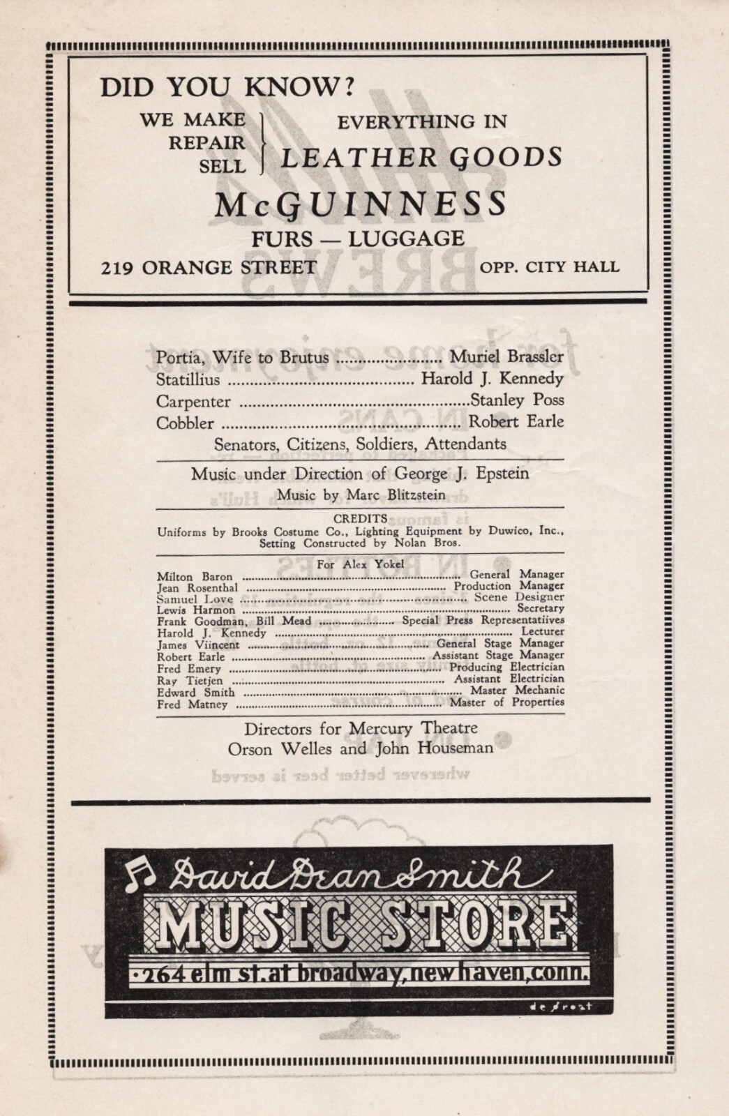 Mercury Theatre "JULIUS CAESAR" Orson Welles / Biltzstein 1938 New Haven Program
