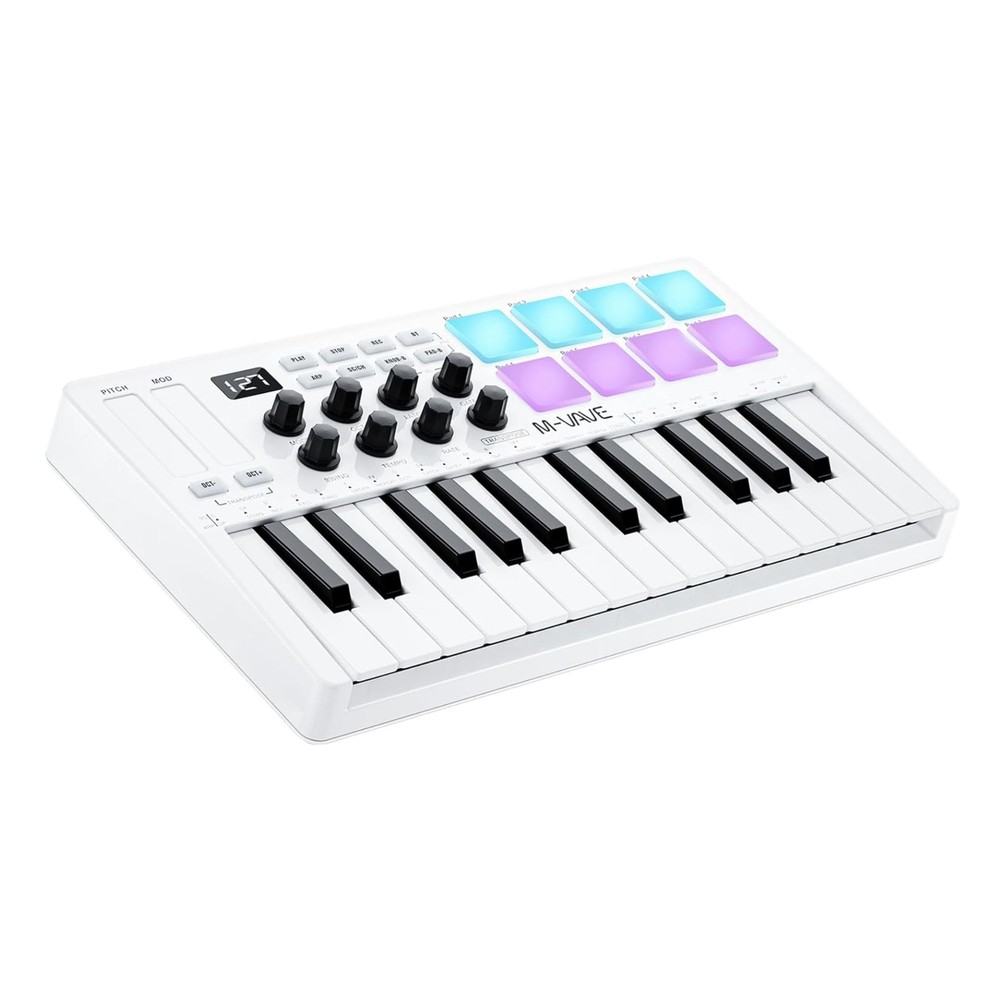 M-WAVE MIDI Keyboard Bluetooth - 25-Key Pad Controller with Drum Pads, Knobs
