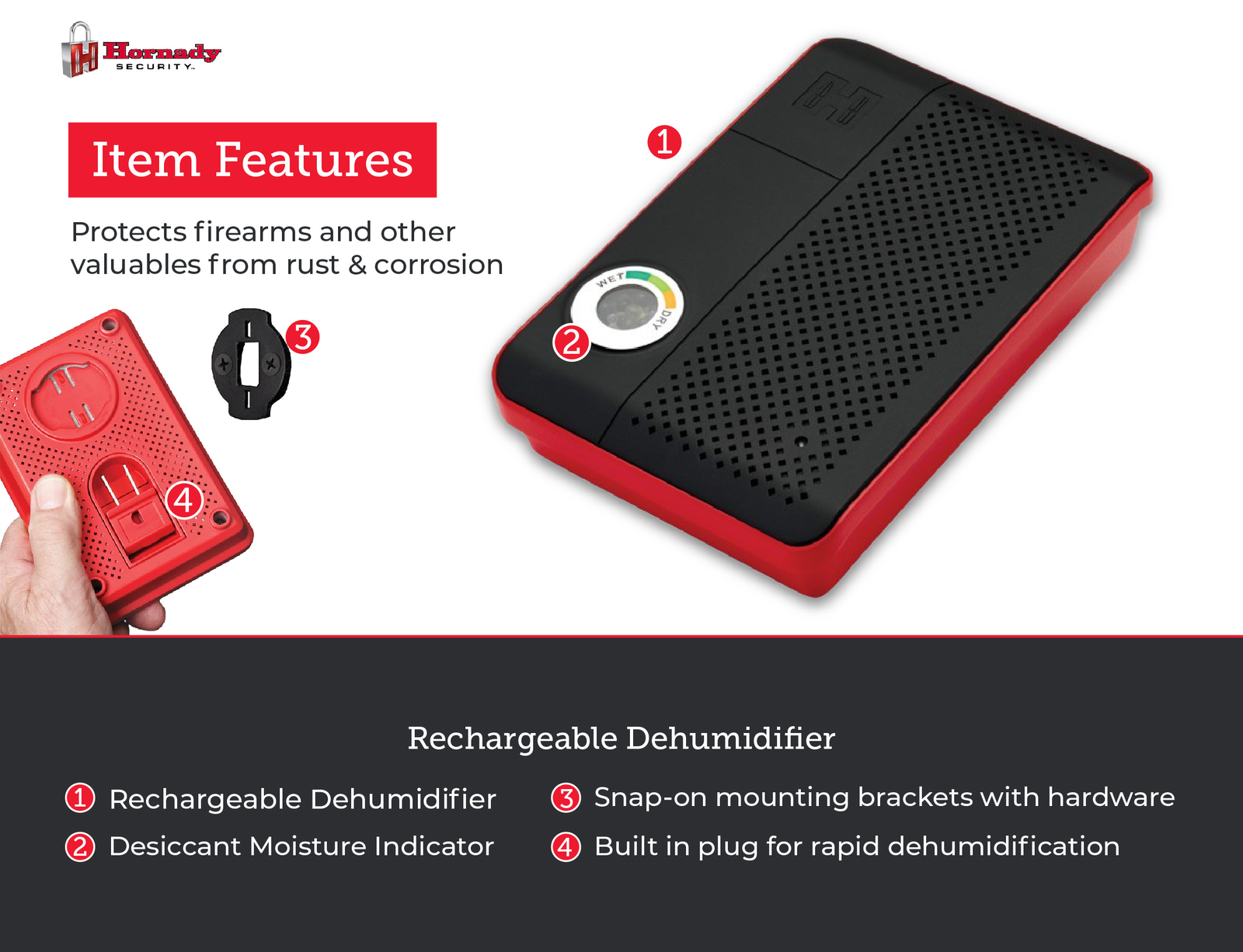 Hornady Rechargeable Dehumidifier - Portable Moisture Absorbers with Silica Gel