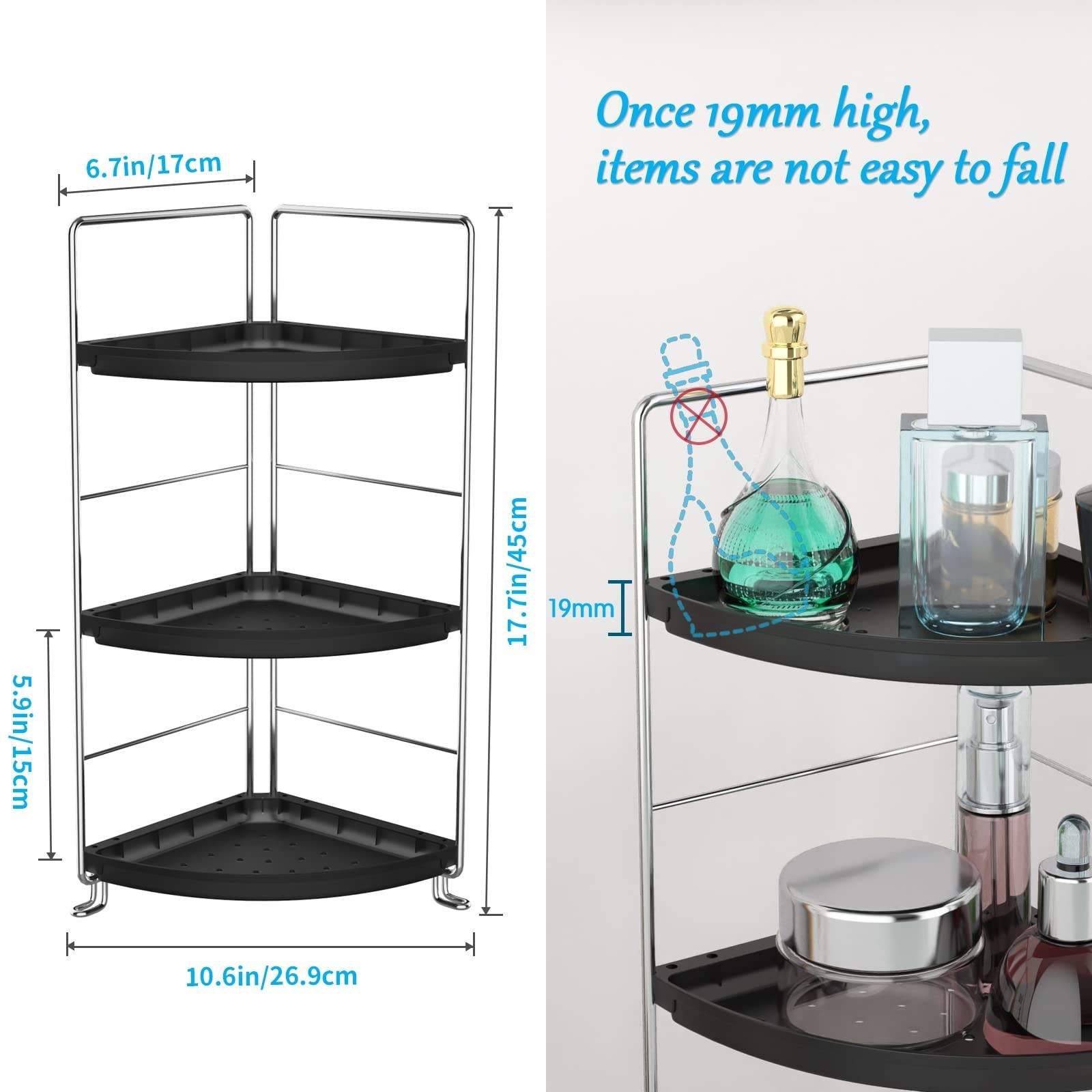 3-Tier Corner Bathroom Sink Countertop Organizer Storage Shelf Stackable Orga...