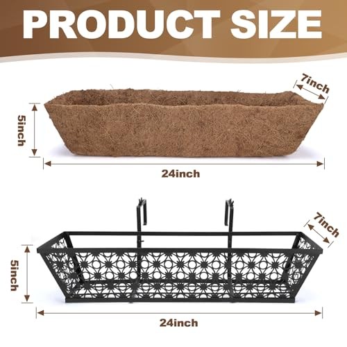 24 Inch Window Box Planters Outdoor,Deck Railing Planter Boxes with Coco