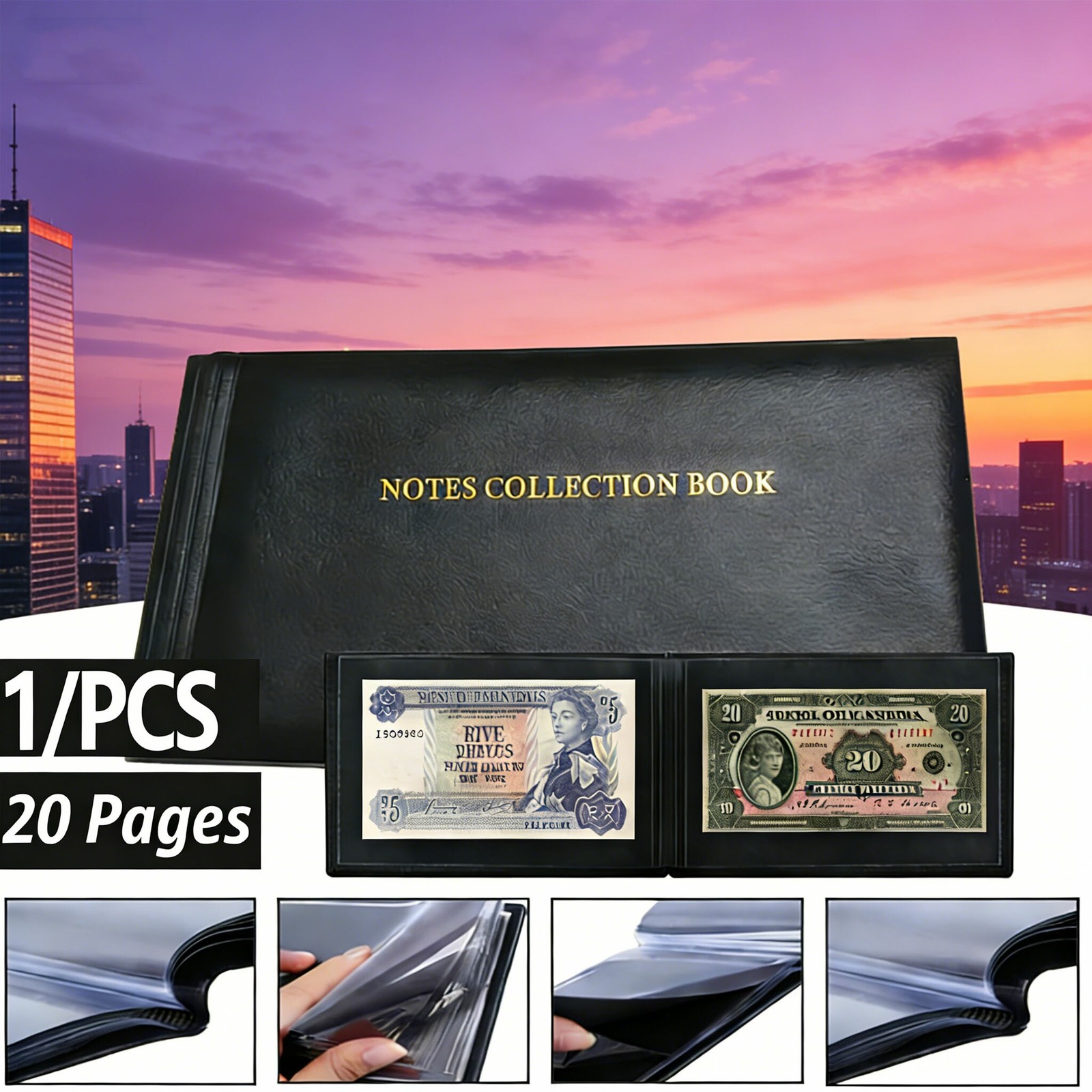Premium Leather Banknote Collection Book 40 Pocket Currency Album Holder