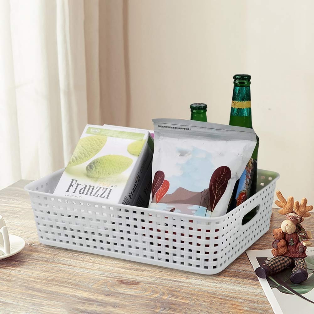 4-Pack White Plastic Basket Trays, Shallow Paper Storage Baskets
