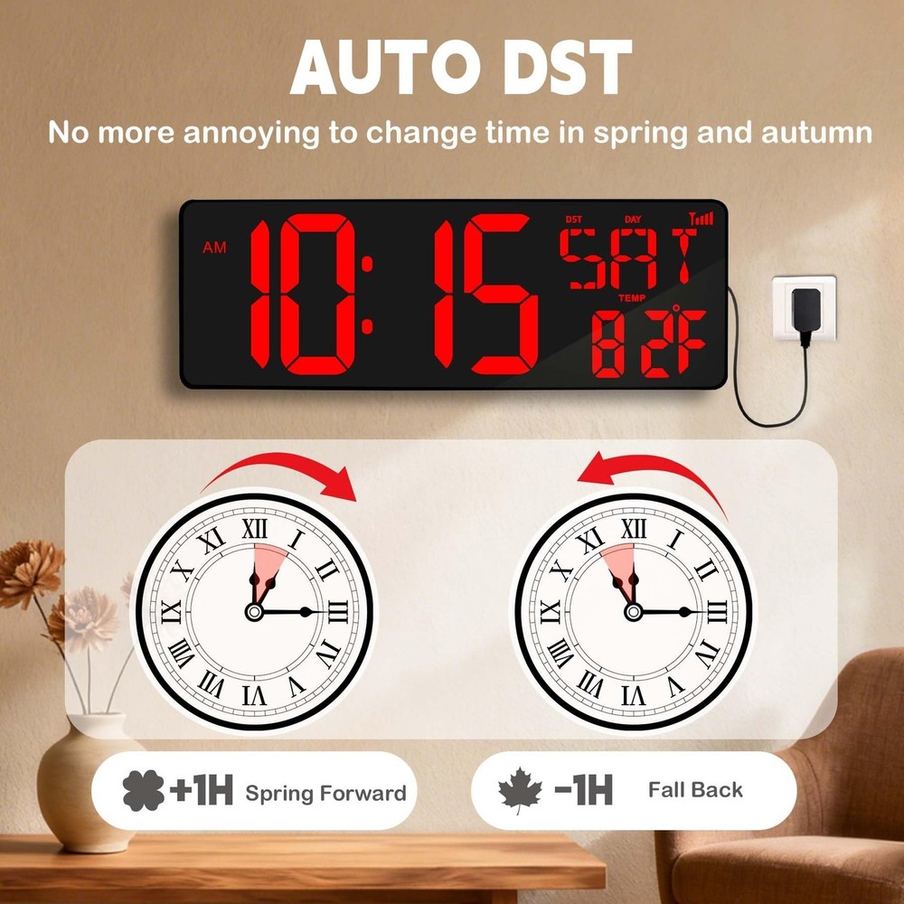 Digital Wall Clock Large Display: 16.5" LED Digital Clock with Remote Control...