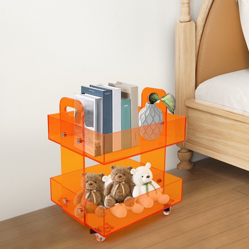 Free Standing Acrylic Side Table Storage Rack with Wheels Acrylic Bedside Table
