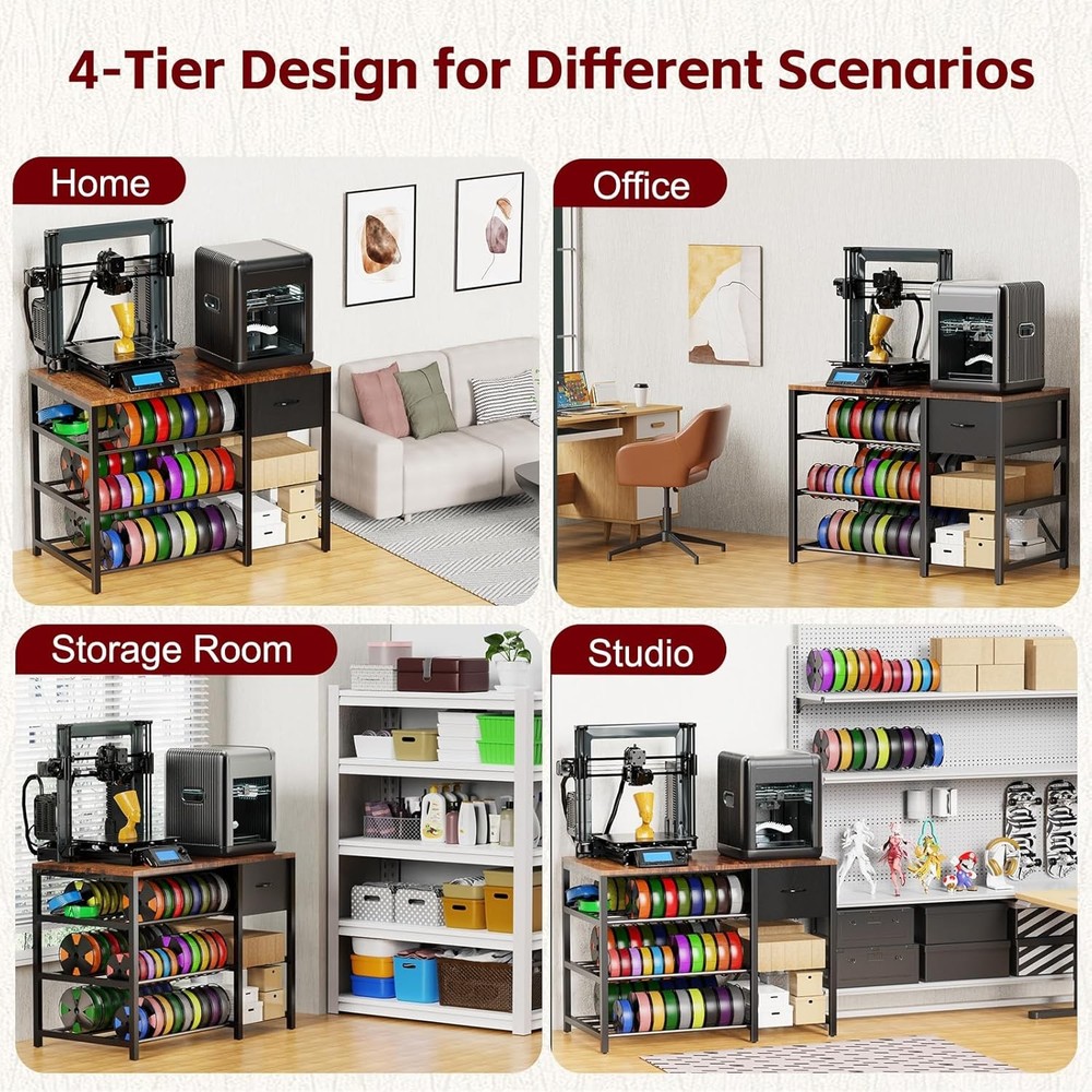 3D Printer Stand with Filament Storage Rack, 3D Printer Table with Power Outlet,