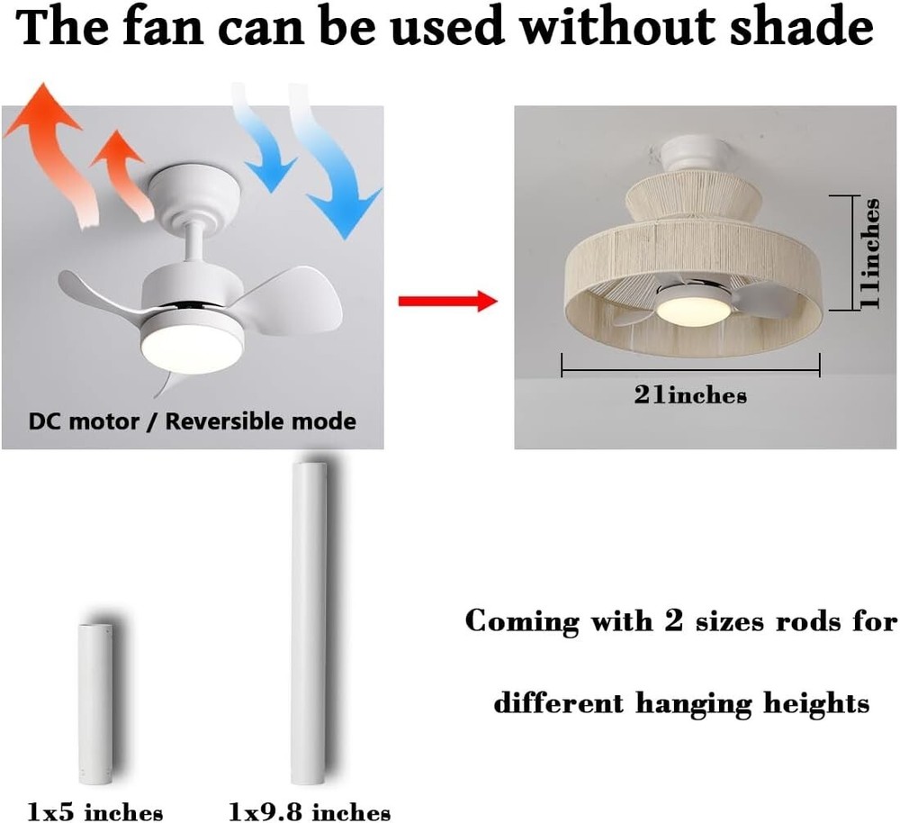 18W LED 20” Dimmable DC Boho Caged Dimmable Ceiling Fan with Light