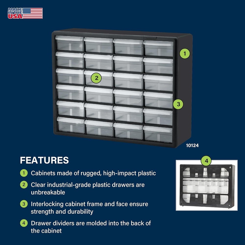 24 Drawer Plastic Parts Storage Hardware Craft Cabinet Stackable for Workshop