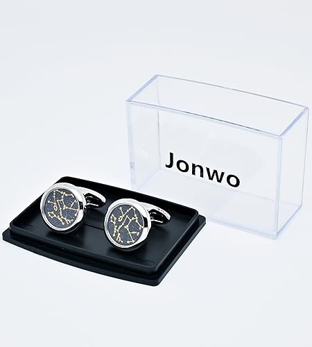 Sky Constellation Pattern Round Men's Cufflinks In Gift Case Silver Tone