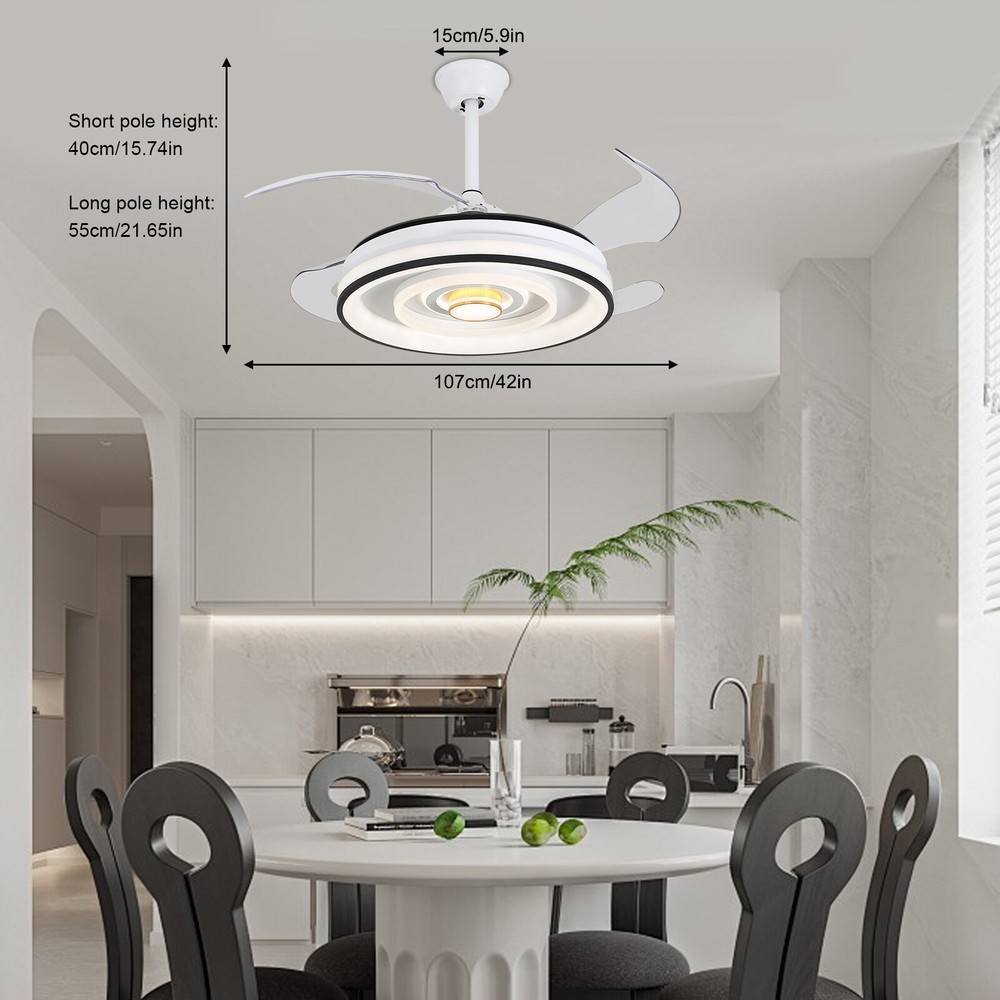 42 Inch Flush Mount Led Ceiling Fan With Lights Remote Control, Dimmable