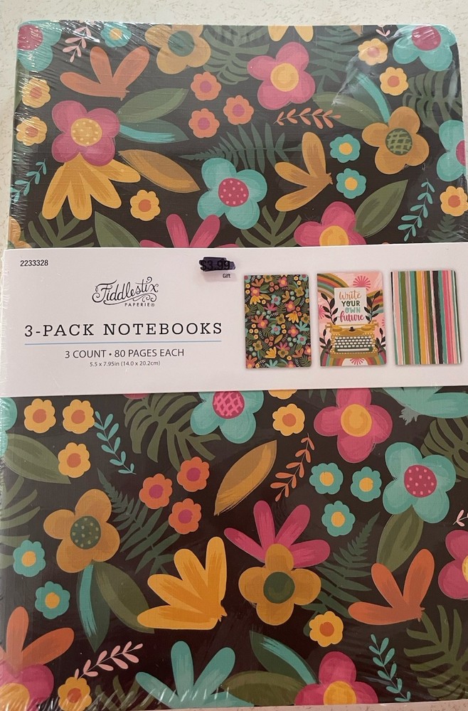 3 pack Notebooks Floral Pattern 80 Pages Each