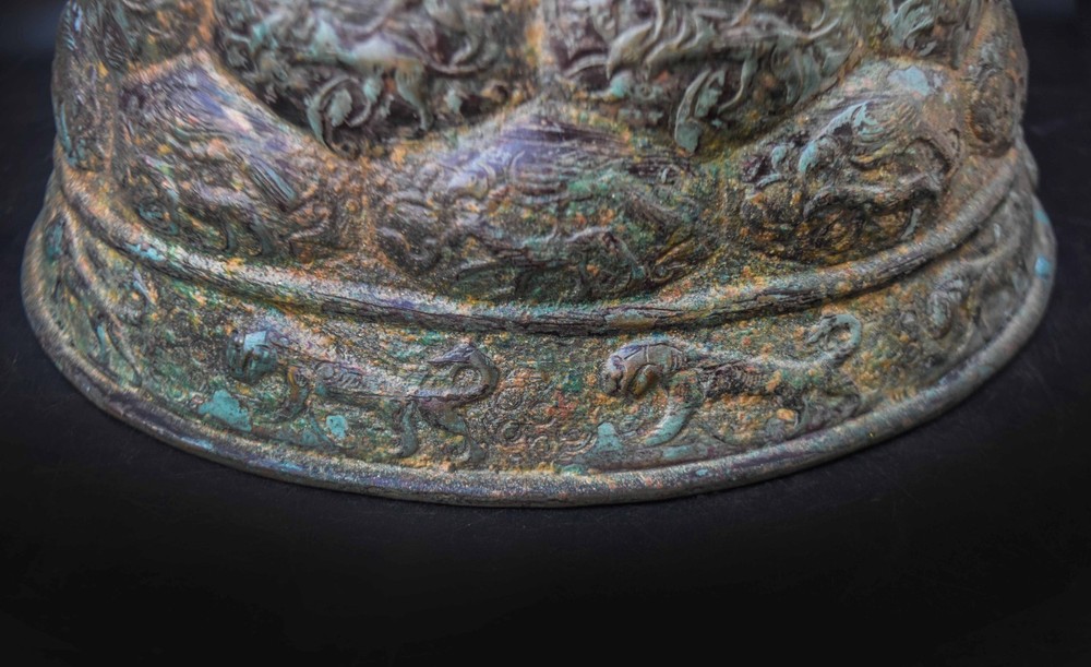 Islamic Mamluk Candlestick Base, Embossed and Engraved Bronze, Middle Eastern