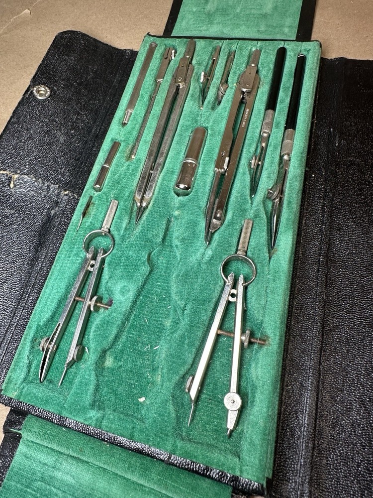 Vintage TOWER Germany Drafting Compass Set w/ Case Engineer Tools Incomplete