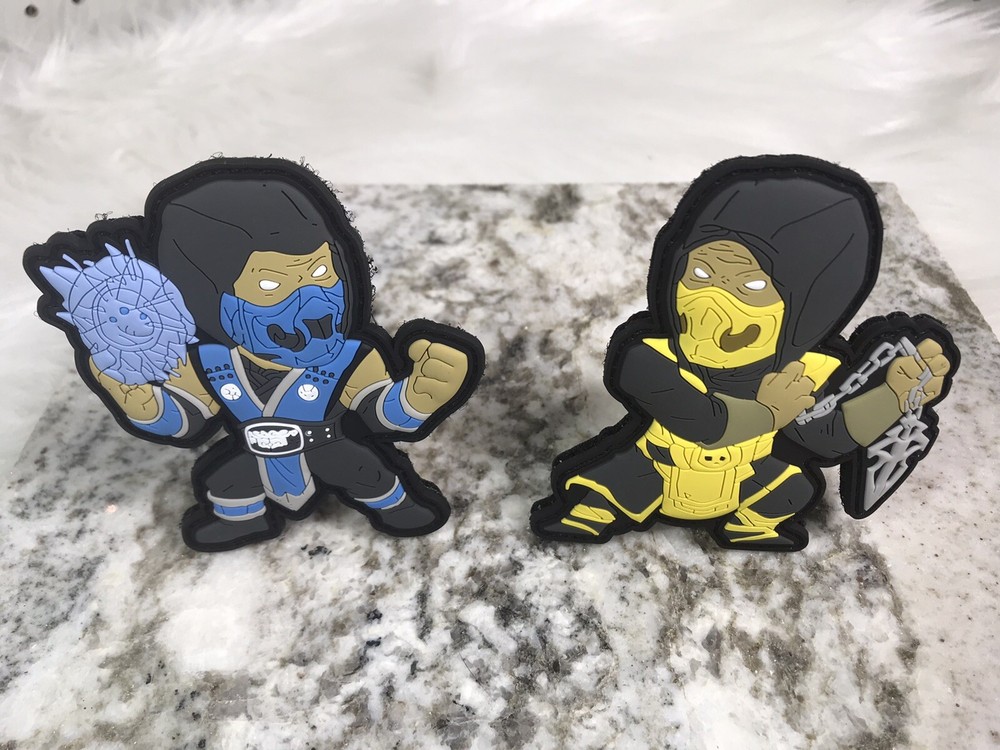 Scorpion & Sub-Zero Mortal Kombat PVC Morale Patch Hook N Loop Tactical Set New