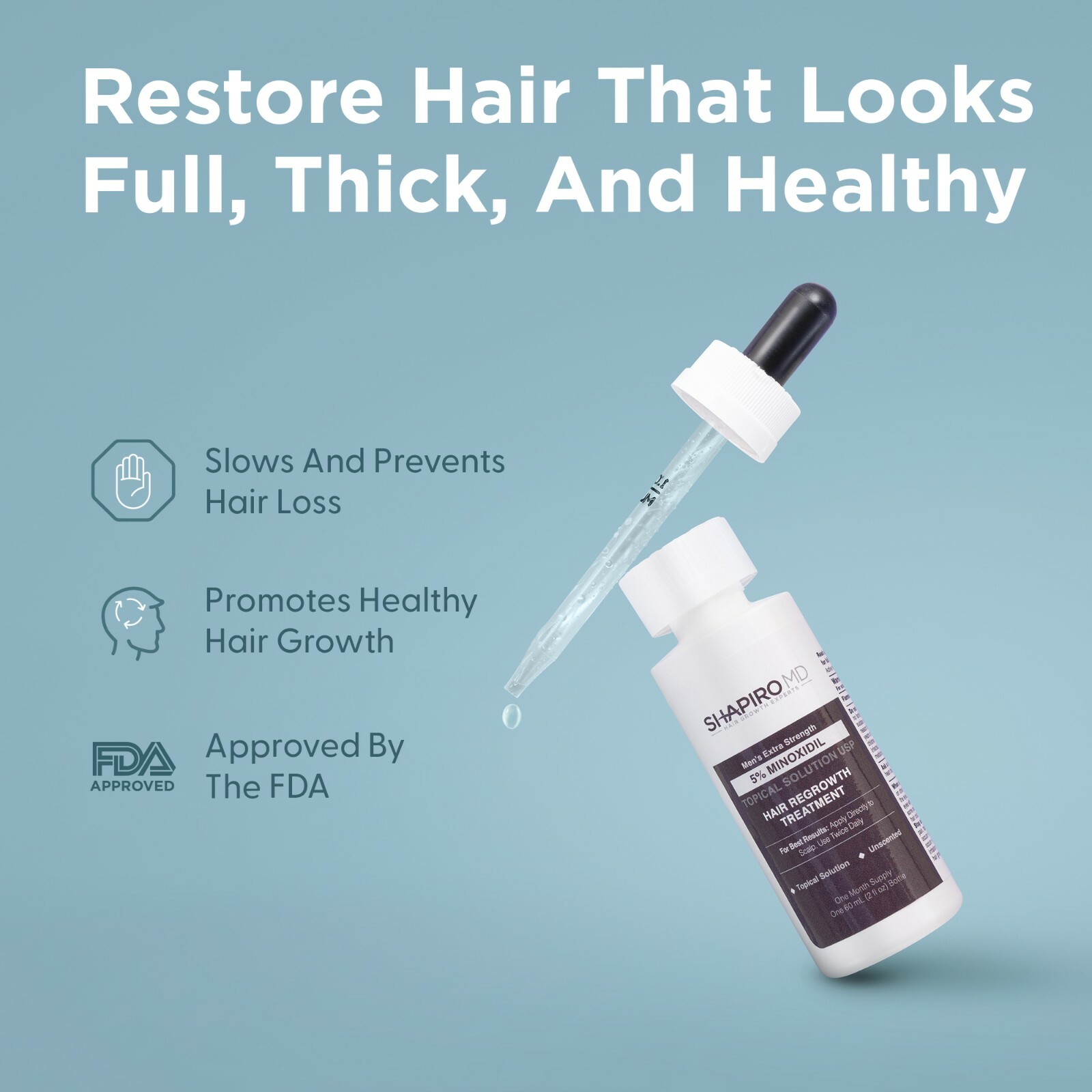 Minoxidil 5% Topical Solution for Men Hair Regrowth, Reactivates Hair Follicles