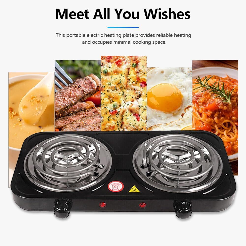2000W Portable Kitchen Electric Double Burner Hot Plate Cooktop Cooking Stove US